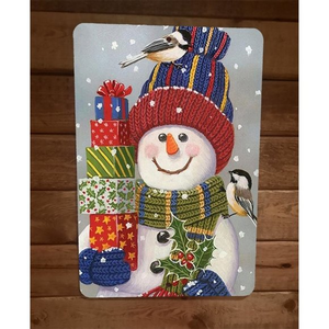 Merry Xmas Christmas Snowman with Gift 8x12 Metal‎ Wall Sign Poster